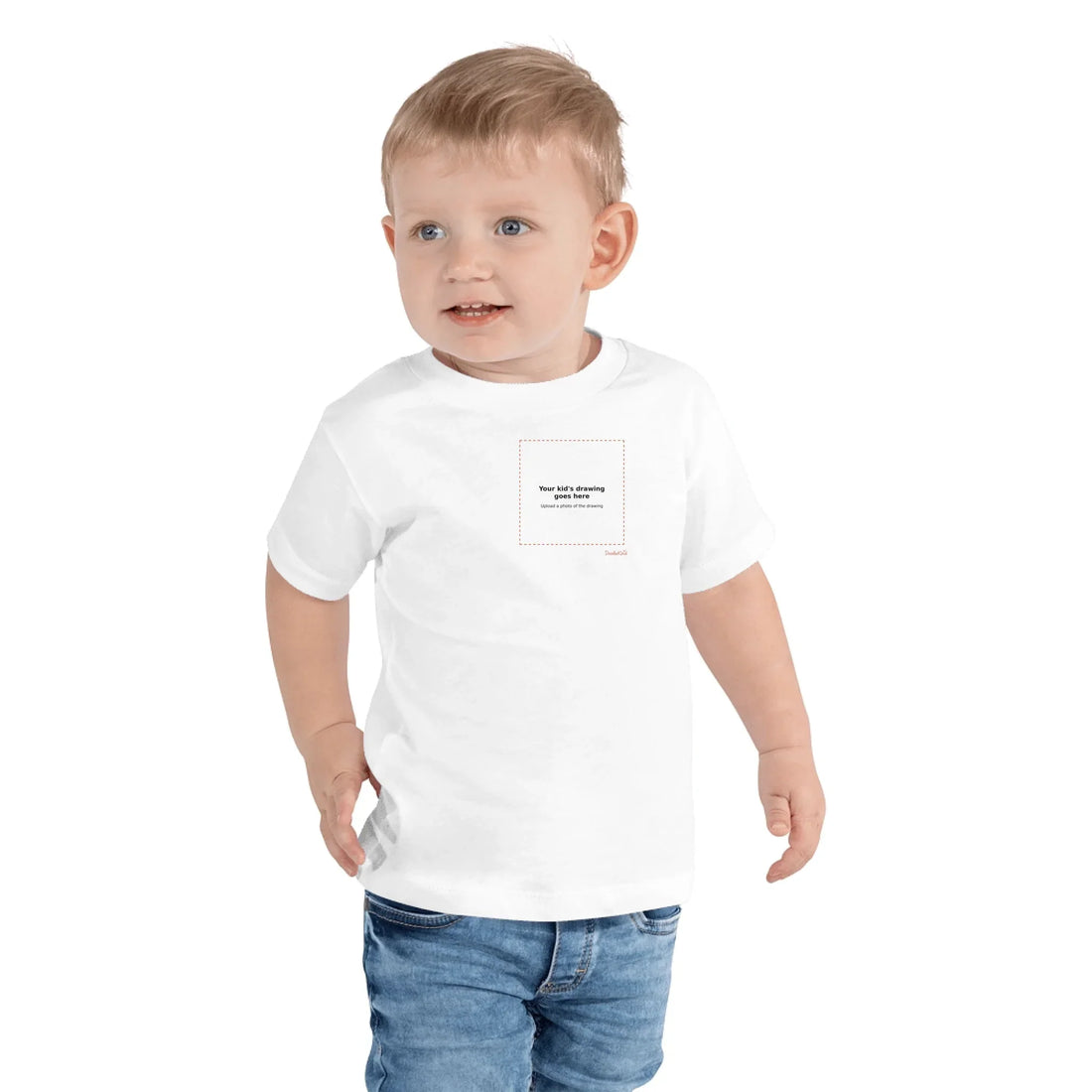 A custom Front and Back tee showing a child's uploaded drawing