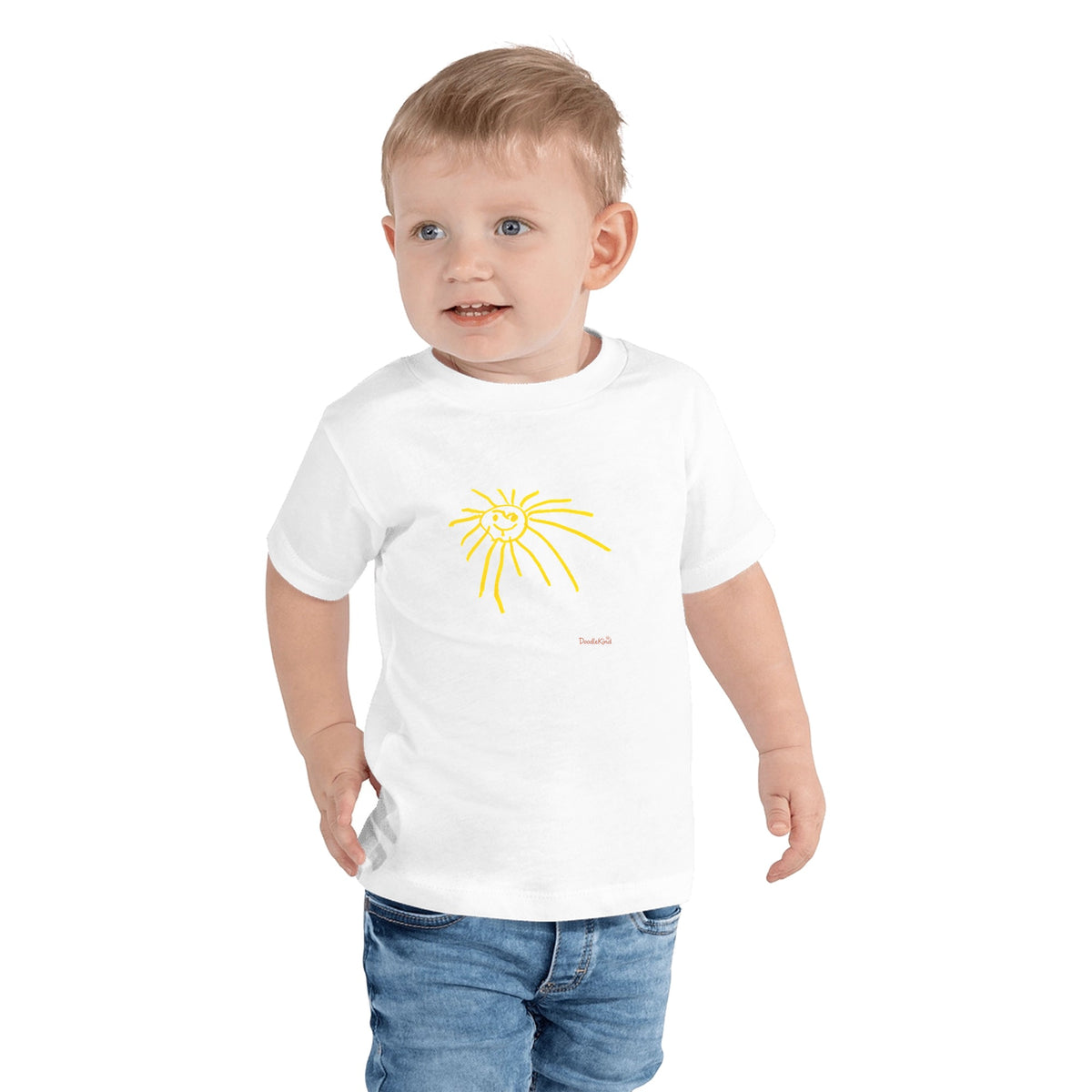 Your kid's drawing tee for kids in white with the drawing printed big on the front.